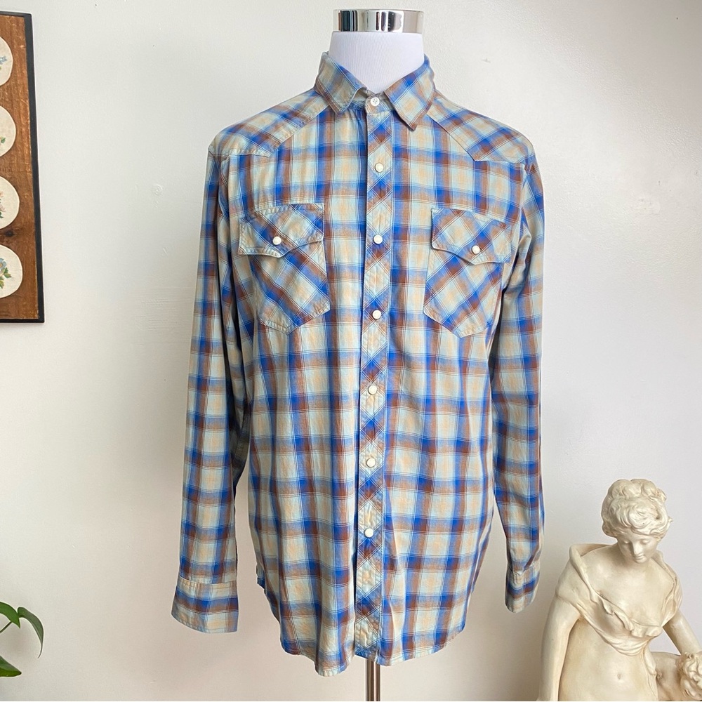 Fossil Pearl Snap Button Plaid Western Shirt